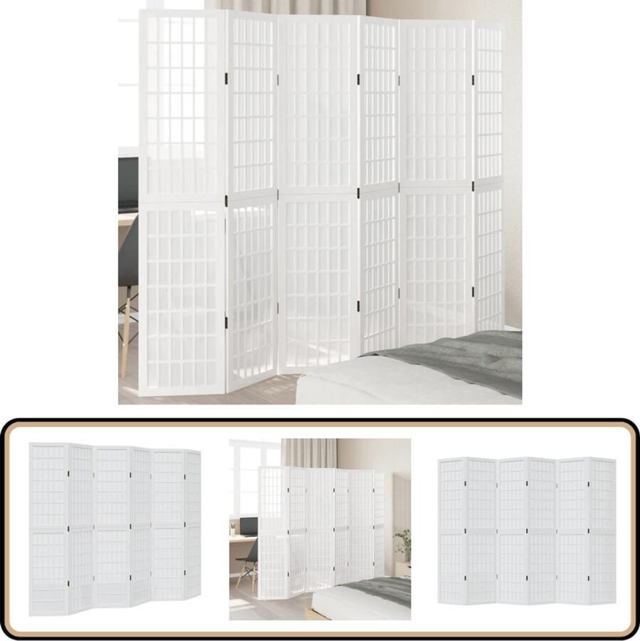 VidaXL Kamerscherm 6 Panelen Wit Hout 210x180 cm Kamerscherm Scheidingswand Houten Scherm Paulowniahout Witte Muurdecoratie