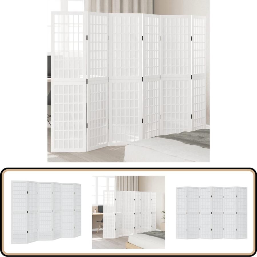 VidaXL Kamerscherm 6 panelen Wit Hout Kamerscherm Scheidingswand Houten Schermdraad Paulowniahout Witte Meubels
