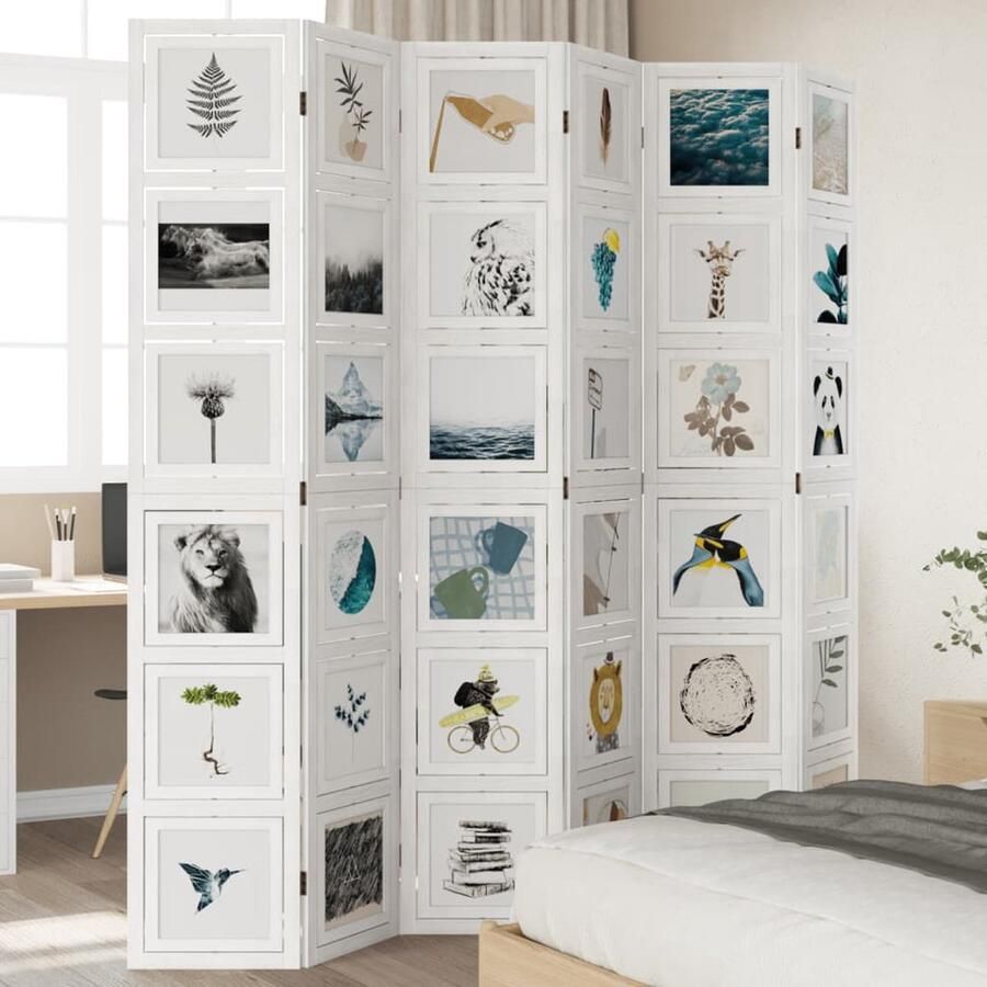 VidaXL Kamerscherm 6 Panelen Wit Massief Hout Kamerscherm Paulownia Hout Scheidingswand Privacy Screen Houten Wanddecoratie Meubilair - Foto 3