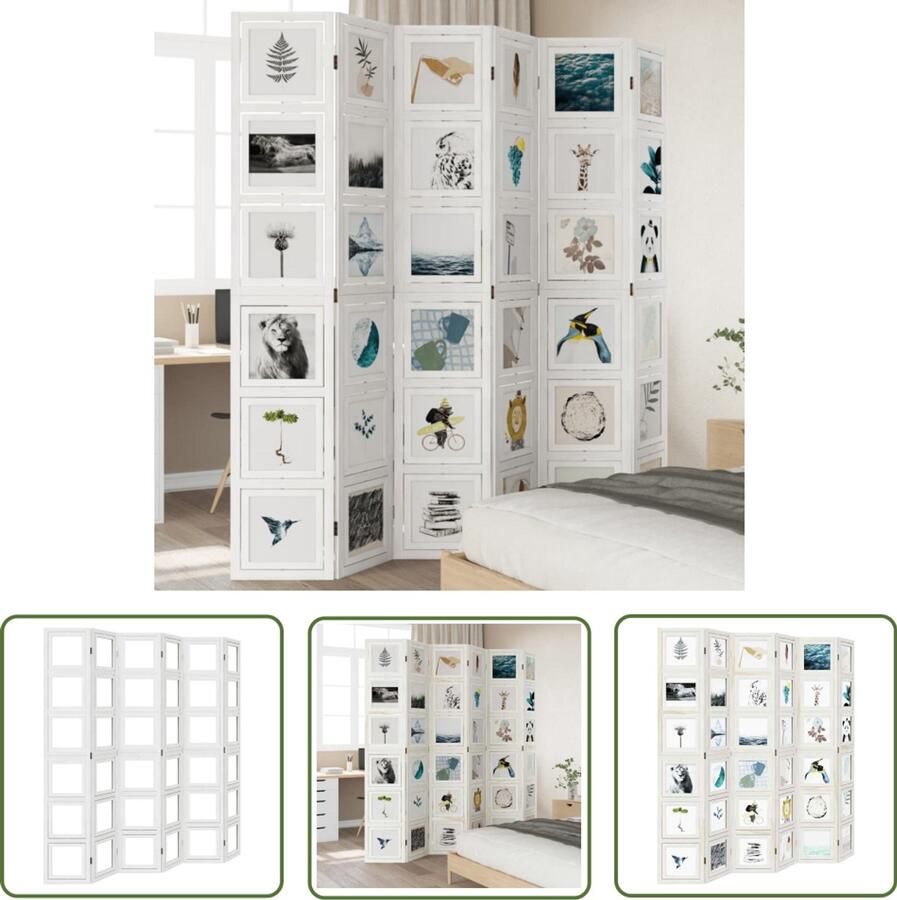 VidaXL Kamerscherm 6 Panelen Wit Massief Hout Kamerscherm Paulownia Hout Scheidingswand Privacy Screen Houten Wanddecoratie Meubilair - Foto 2