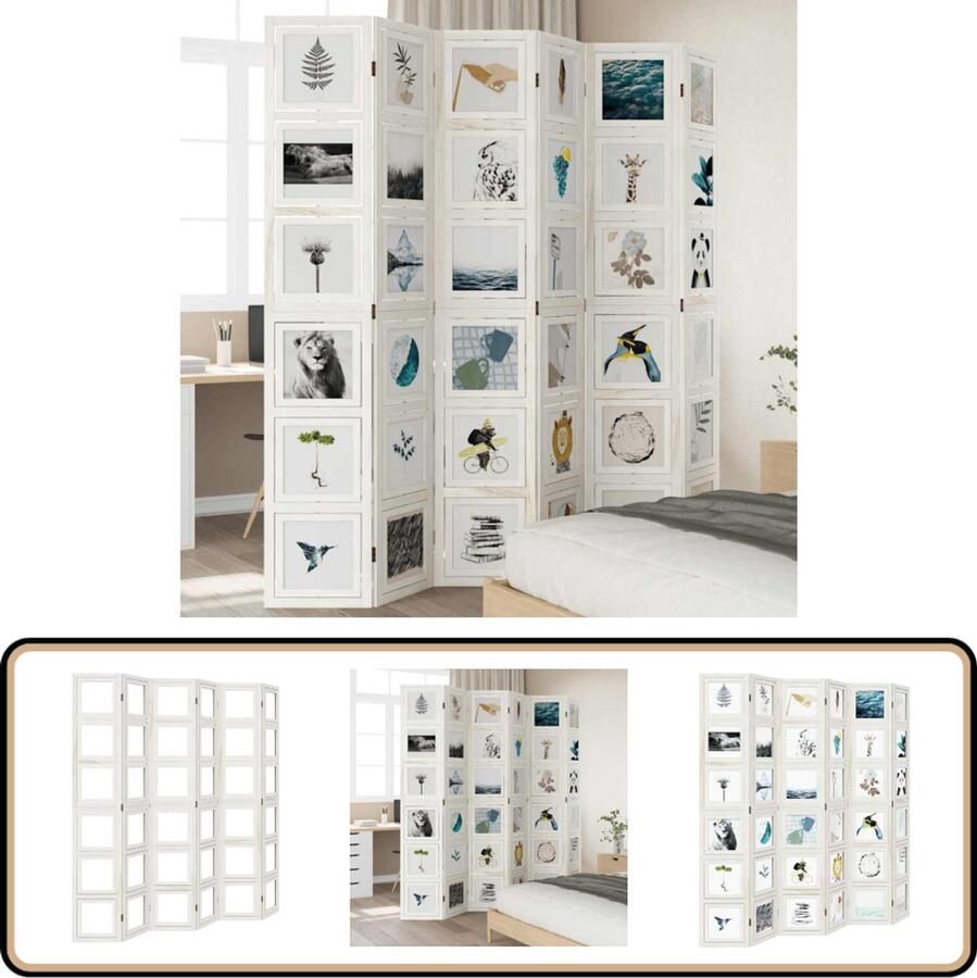 VidaXL Kamerscherm 6 Panelen Wit Massief Hout Kamerscherm Paulownia Hout Scheidingswand Privacy Screen Houten Wanddecoratie Meubilair