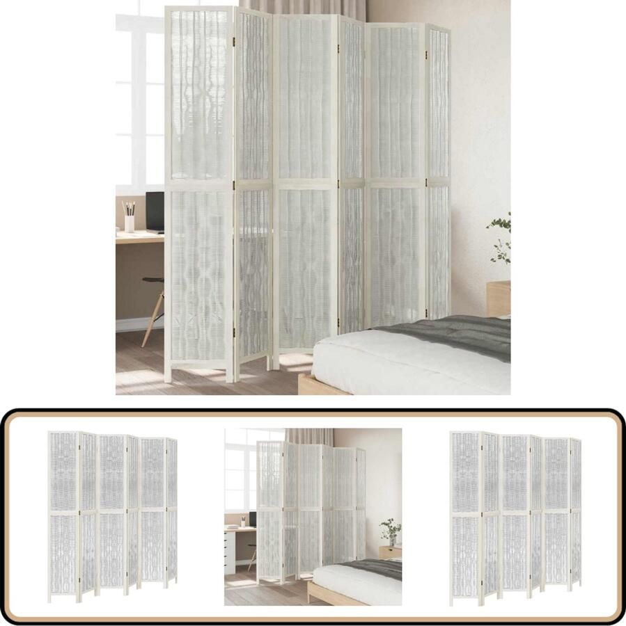 VidaXL Kamerscherm 6 panelen Wit Massief Hout Kamerscherm Privacy Scherm Scheiding Wand Interieurdecoratie Houten Kamersscherm