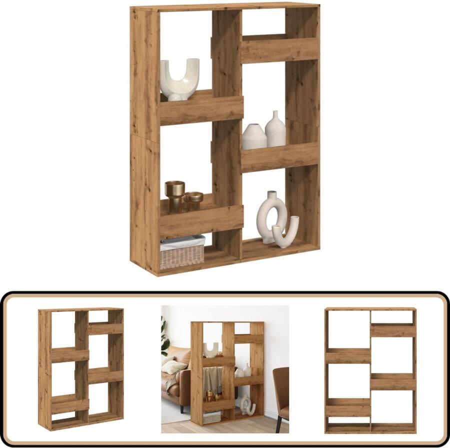 VidaXL Kamerscherm 6 Schappen Artisanaal Eiken Kamerscherm Kamerschermen Scheidingswand Kamerverdeler