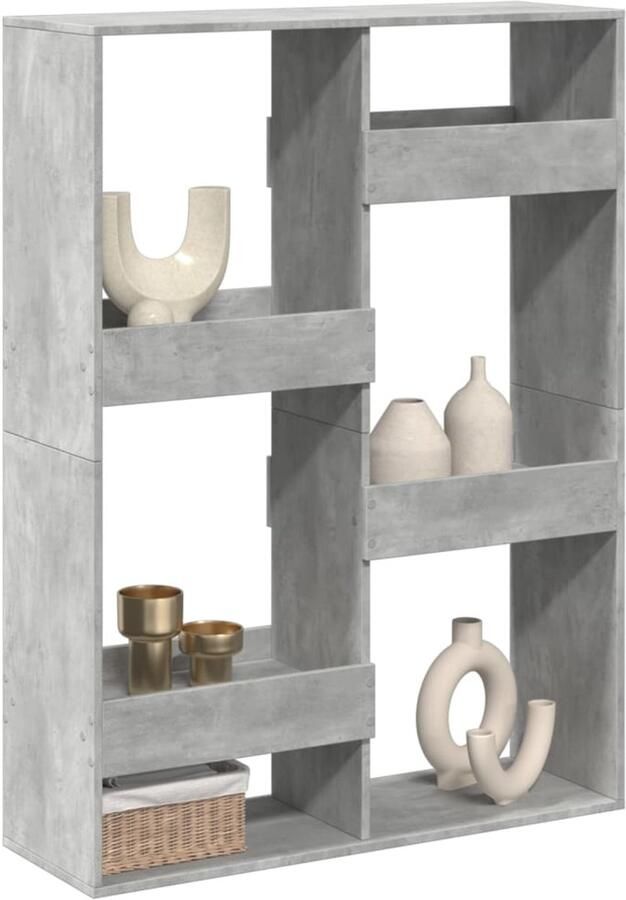 VidaXL Kamerscherm 6 Schappen Betongrijs Hout Kamerscherm Kamerschermen Scheidingswand Kamerverdeler