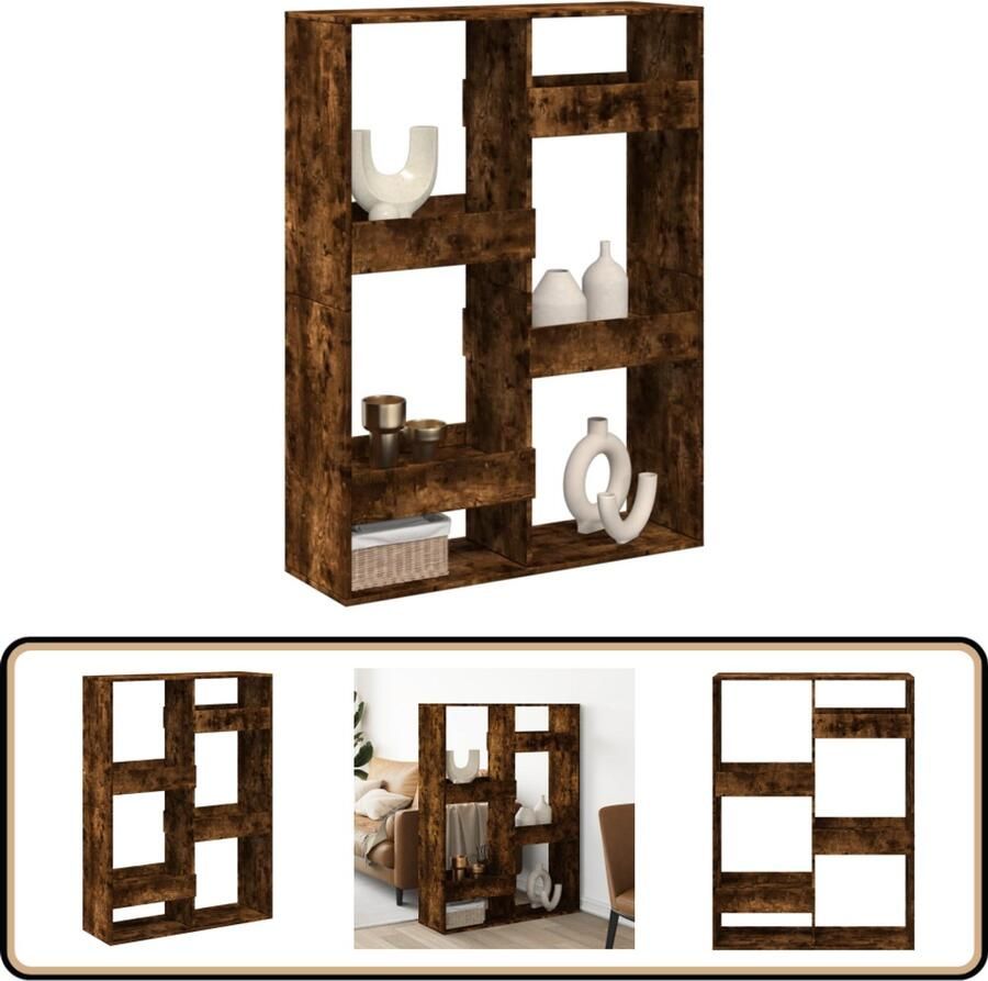 VidaXL Kamerscherm 6 schappen Gerookt Eiken 100x33x135 cm Kamerscherm Kamerschermen Scheidingswand Kamerverdeler