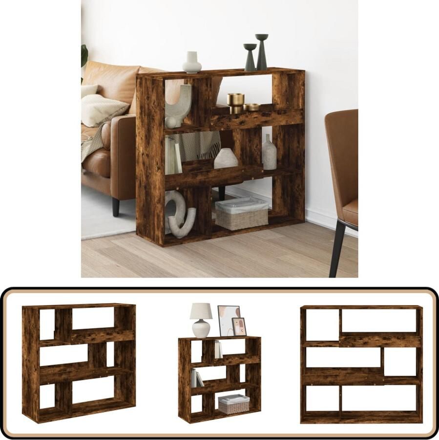VidaXL Kamerscherm 6 Schappen Gerookt Eiken 100x33x94 5 cm Kamerscherm Kamerschermen Scheidingswand Kamerverdeler