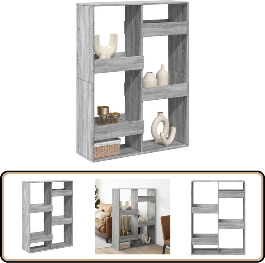 VidaXL Kamerscherm 6 Schappen Grijs Sonoma Eiken Kamerscherm Kamerschermen Scheidingswand Kamerverdeler