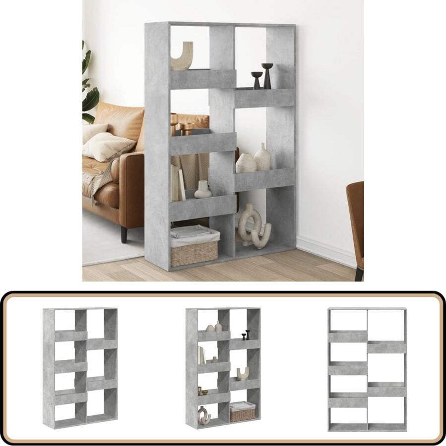 VidaXL Kamerscherm 7 Schappen Betongrijs Bewerkt Hout Kamerscherm Kamerschermen Scheidingswand Kamerverdeler