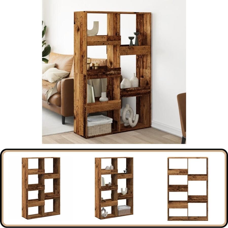 VidaXL Kamerscherm 7 schappen Bewerkt hout 100x155 5 cm Kamerscherm Kamerschermen Scheidingswand Kamerverdeler