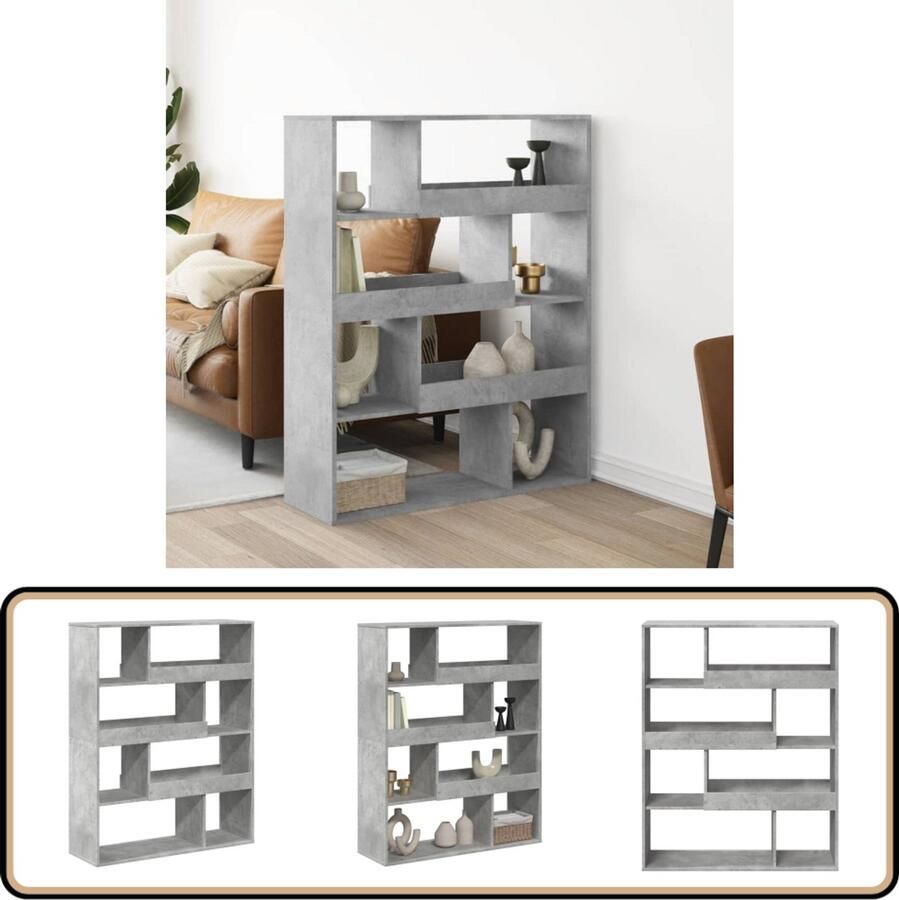 VidaXL Kamerscherm 8 Schappen Betongrijs Hout Kamerscherm Kamerschermen Scheidingswand Kamerverdeler