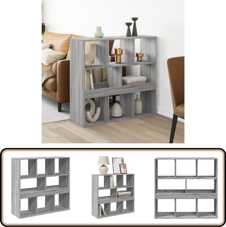 VidaXL Kamerscherm 8 schappen Grijs Sonoma Eiken Kamerscherm Kamerschermen Privacy Scherm Privacyscherm