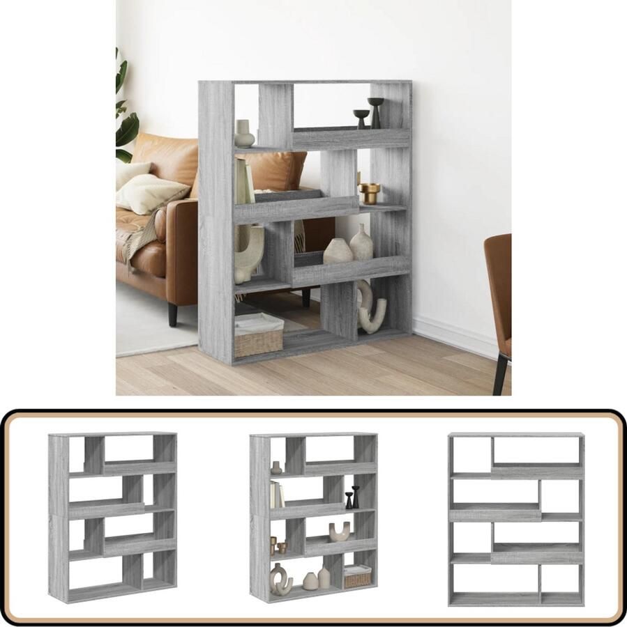 VidaXL Kamerscherm 8 Schappen Grijs Sonoma Eiken Kamerscherm Kamerschermen Scheidingswand Kamerverdeler