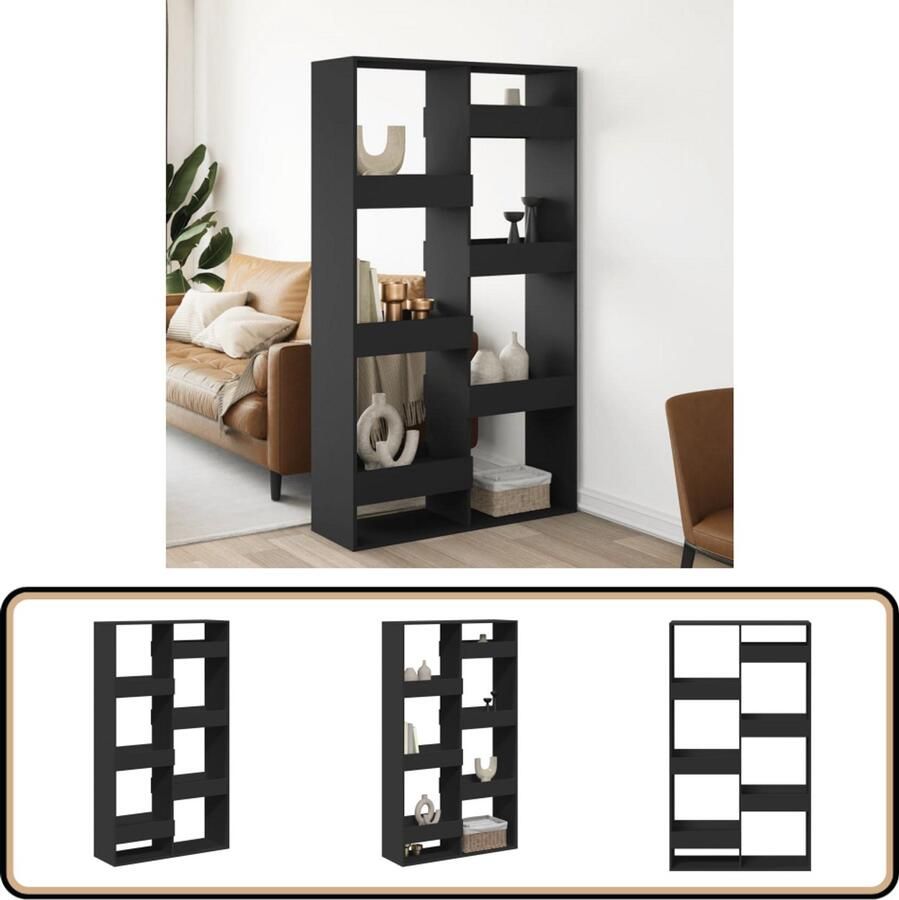 VidaXL Kamerscherm 8 schappen Zwart Hout 100x33x175 Kamerscherm Kamerschermen Scheidingswand Kamerverdeler