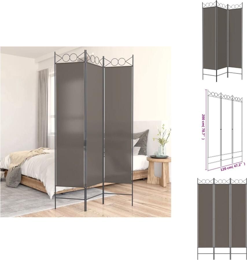 VidaXL Kamerscherm Antraciet 120 x 200 cm Inklapbaar Kamerscherm