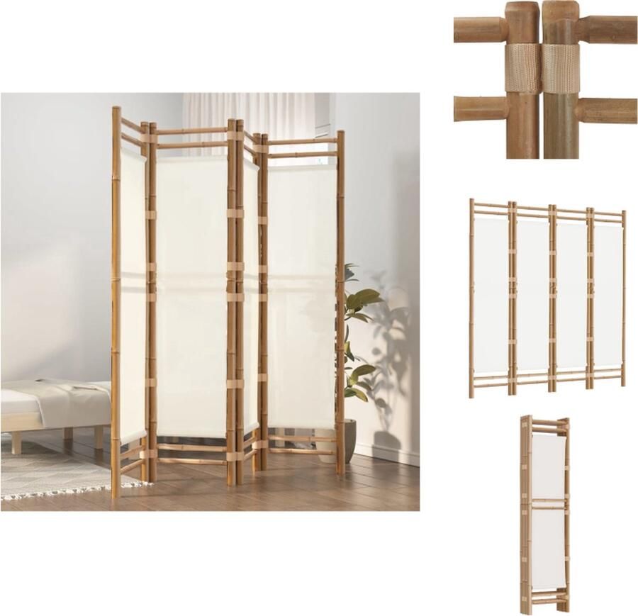 VidaXL Kamerscherm Kamerschermen Scheidingswand Ruimteverdeler Kamerscherm 4-panelen inklapbaar 160 cm bamboe en canvas - Foto 2