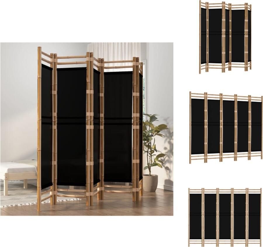 VidaXL Kamerscherm Kamerschermen Scheidingswand Ruimteverdeler Kamerscherm 5-panelen inklapbaar 200 cm bamboe en canvas - Foto 3