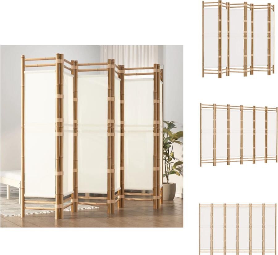 VidaXL Kamerscherm Kamerschermen Scheidingswand Ruimteverdeler Kamerscherm 6-panelen inklapbaar 240 cm bamboe en canvas - Foto 3