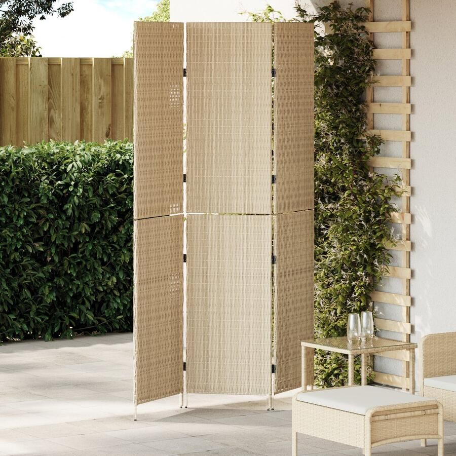 VidaXL Kamerscherm 3 Panelen Opvouwbaar Beige 147x180 cm Poly Rattan