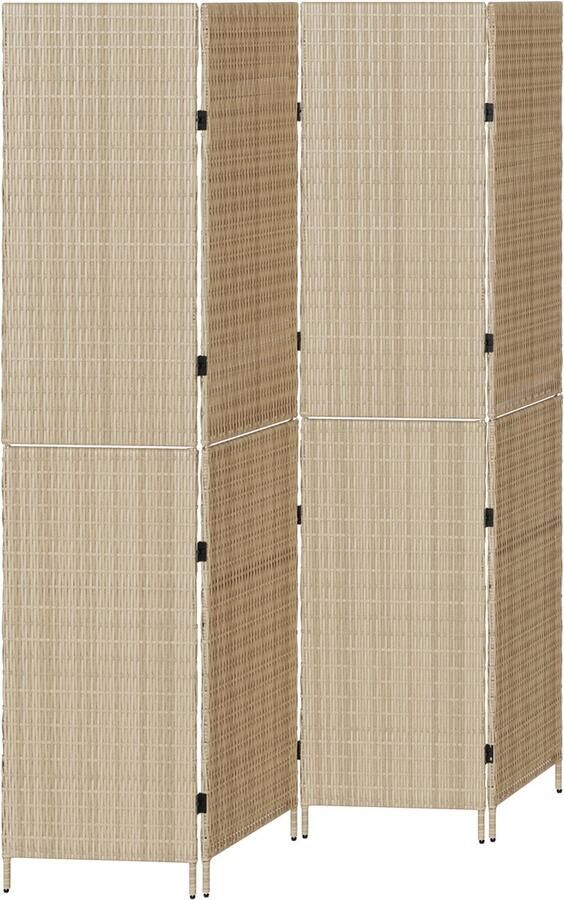 VidaXL Room Dividers Beige Hout Stof 4 panelen 200 cm hoog Opvouwbaar
