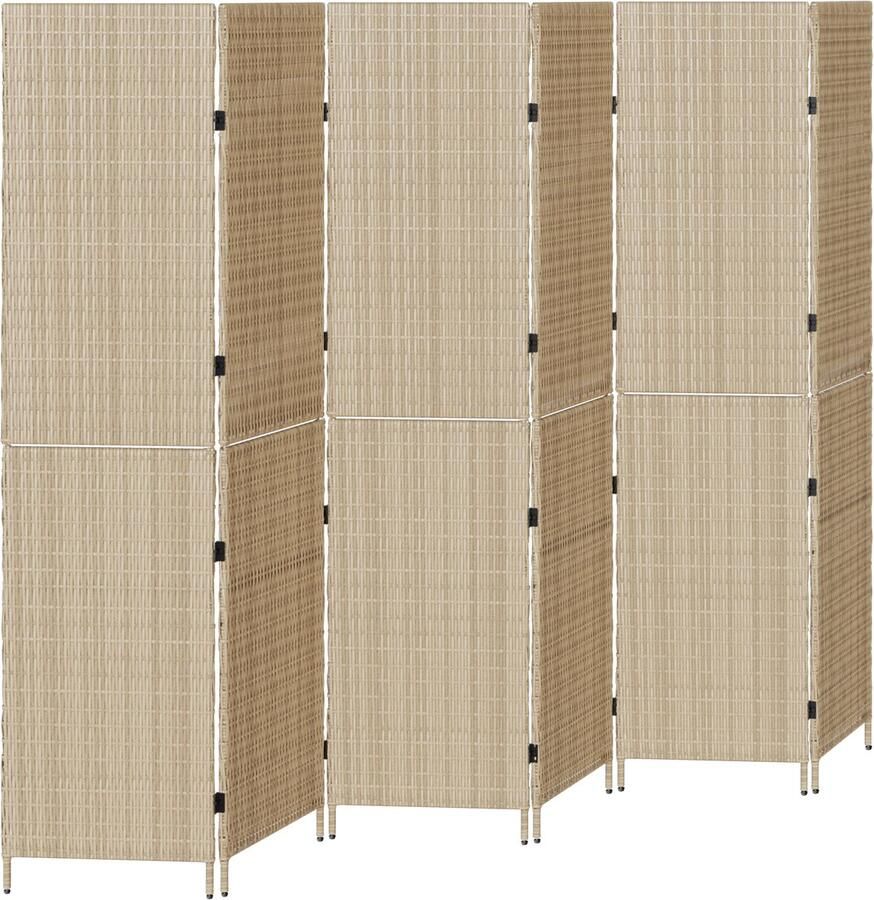 VidaXL Kamerscherm 6 Panelen Opvouwbaar Beige 294x180 cm Poly Rattan