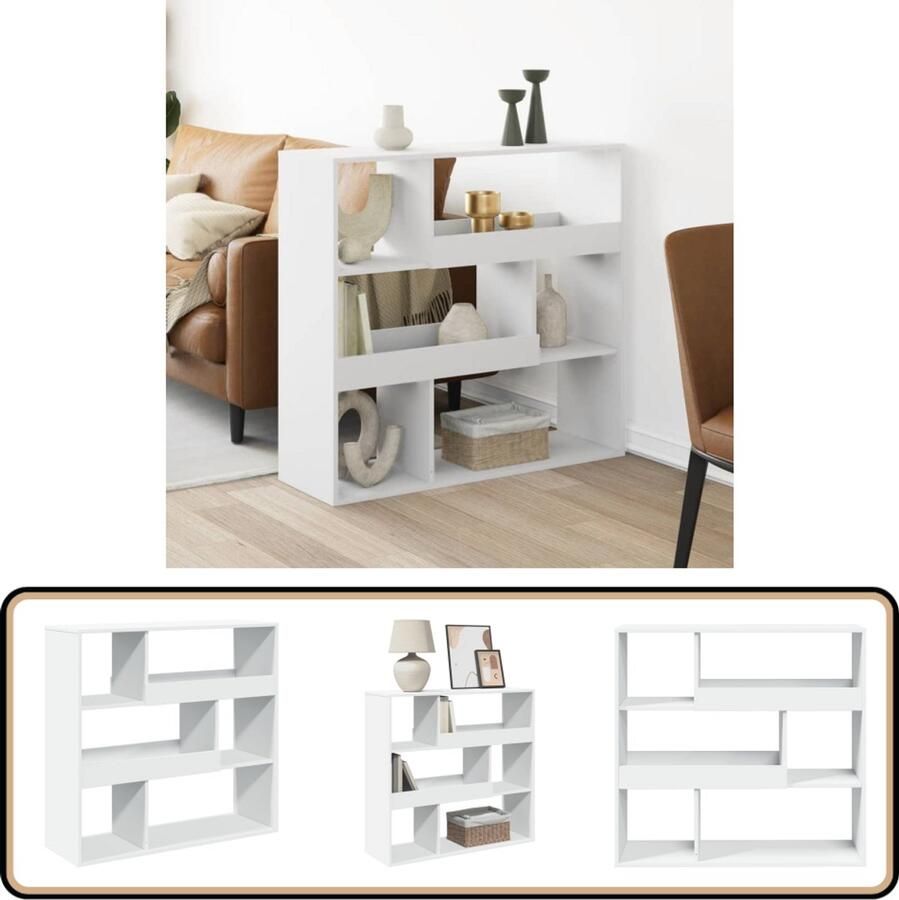 VidaXL Kamerscherm Bewerkt hout Wit 6 schappen Kamerscherm Kamerschermen Scheidingswand Kamerverdeler