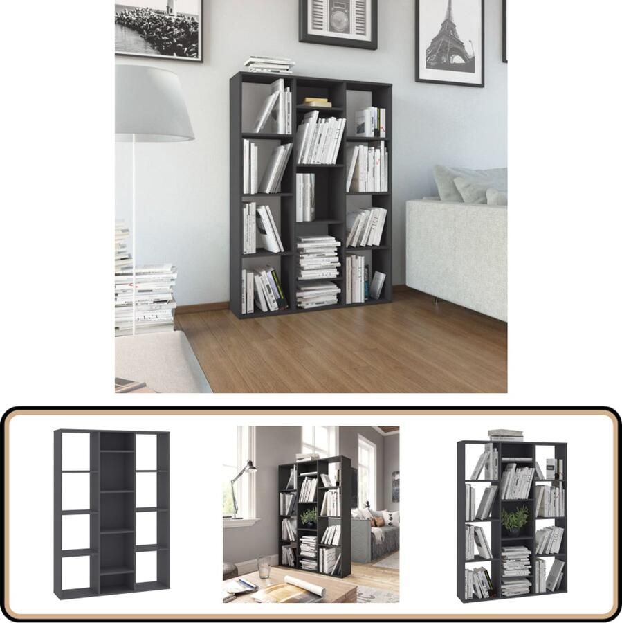 VidaXL Kamerscherm Boekenkast 100x24x140 cm Grijs Kamerscherm Boekenplank Boekenkast Opslagoplossing Grijze Meubels Scandinavische Stijl Multifunctioneel Meubel Woonaccessoires Interieurbouw Houten Kast Designkamerscherm