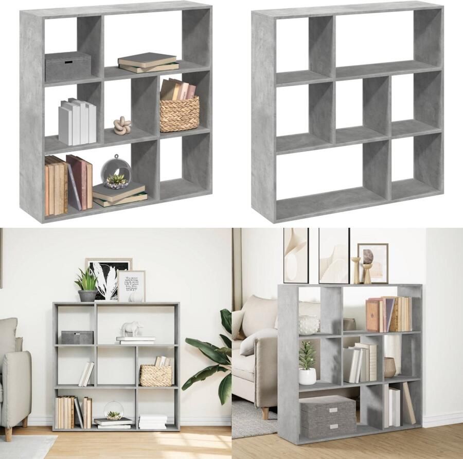 VidaXL Kamerscherm boekenkast 102x29x103 5 cm hout betongrijs Boekenkast Boekenkasten Boeken Plank Schappenkast
