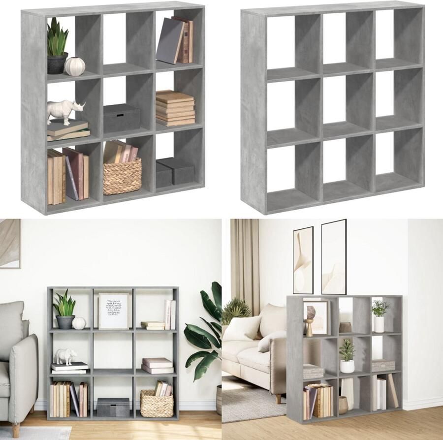 VidaXL Kamerscherm boekenkast 102x29x103 5 cm hout betongrijs Boekenkast Boekenkasten Boeken Plank Schappenkast