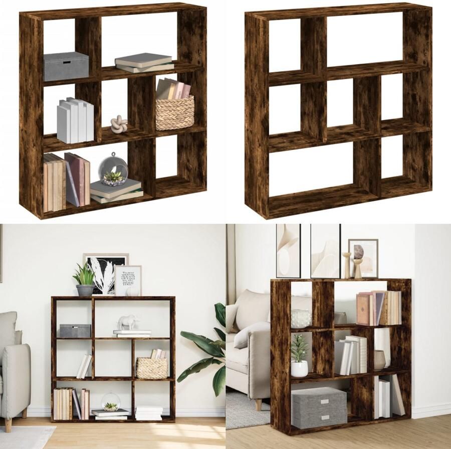 VidaXL Kamerscherm boekenkast 102x29x103 5 cm hout gerookt eiken Boekenkast Boekenkasten Boeken Plank Schappenkast