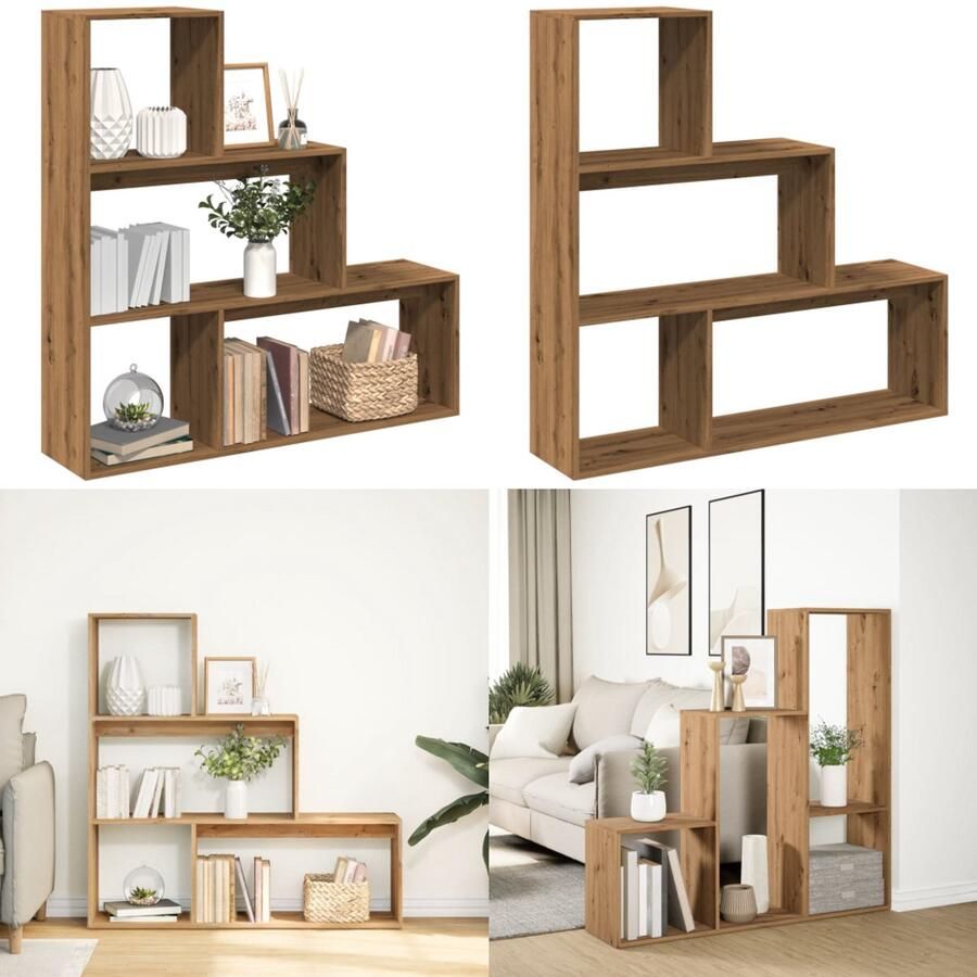 VidaXL Kamerscherm boekenkast 123x29x123 cm hout artisanaal eiken Boekenkast Boekenkasten Boeken Plank Schappenkast