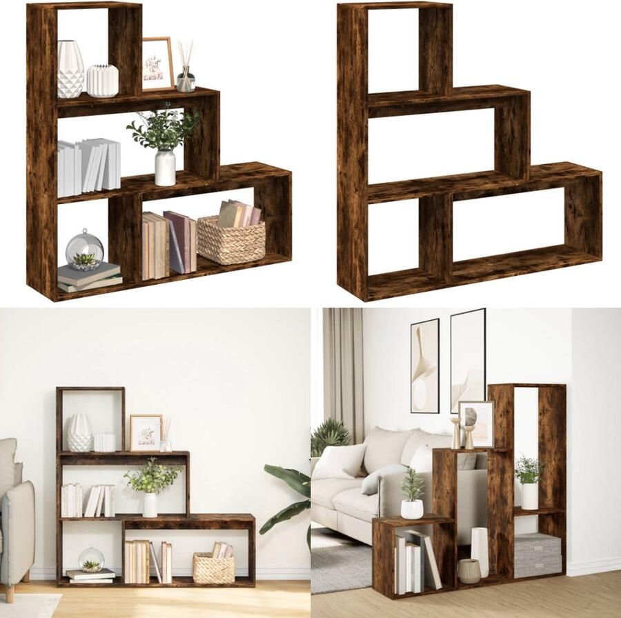 VidaXL Kamerscherm boekenkast 123x29x123 cm hout gerookt eiken Boekenkast Boekenkasten Boeken Plank Schappenkast