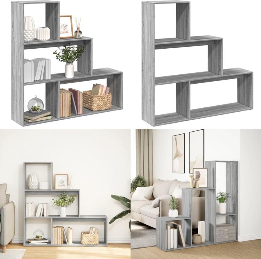 VidaXL Kamerscherm boekenkast 123x29x123 cm hout grijs sonoma Boekenkast Boekenkasten Boeken Plank Schappenkast