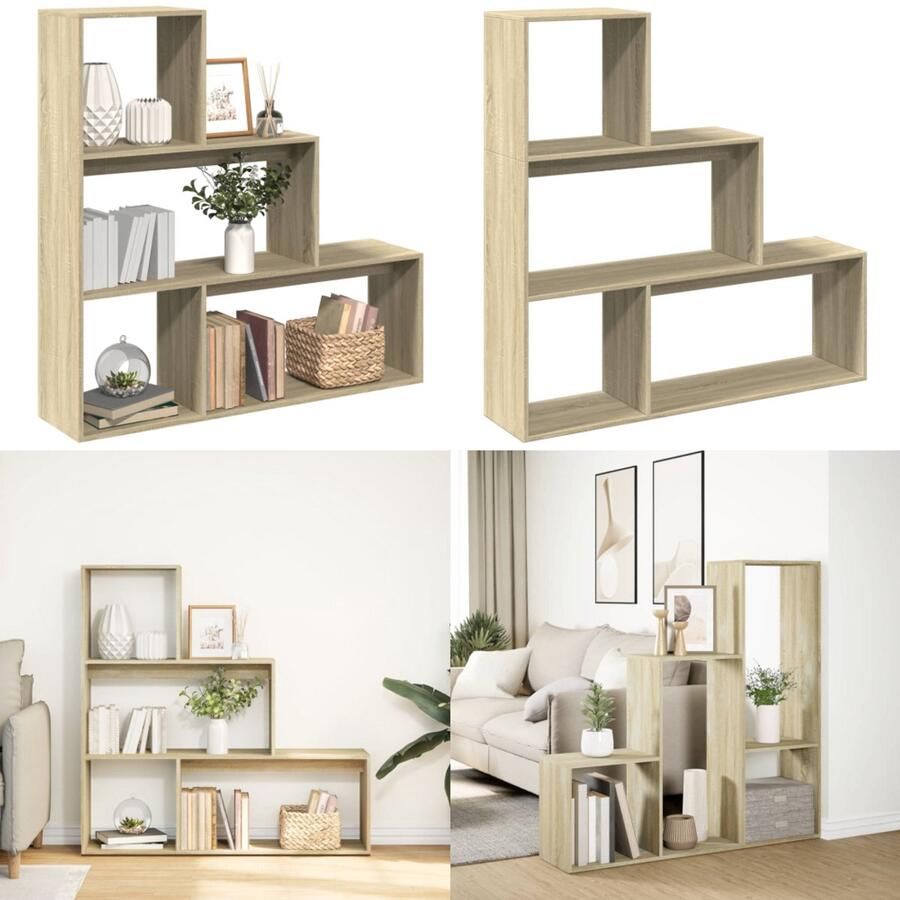 VidaXL Kamerscherm boekenkast 123x29x123 cm hout sonoma eiken Boekenkast Boekenkasten Boeken Plank Schappenkast