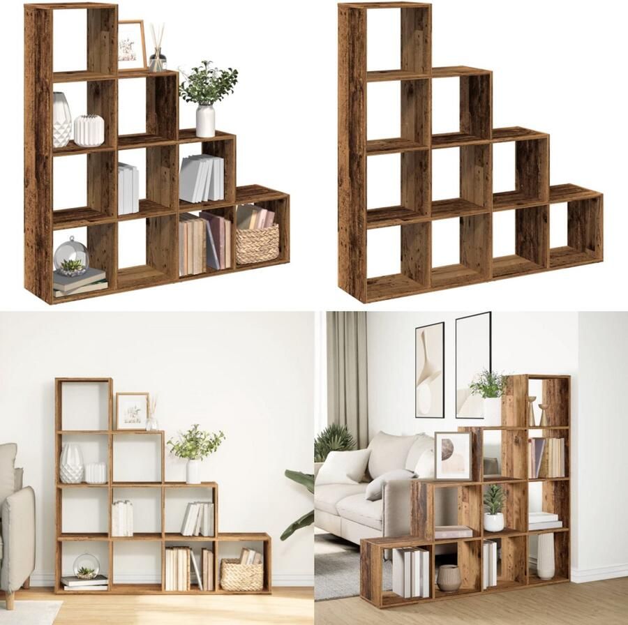 VidaXL Kamerscherm boekenkast 131 5x29x131 5 cm hout oud hout Boekenkast Boekenkasten Boeken Plank Schappenkast