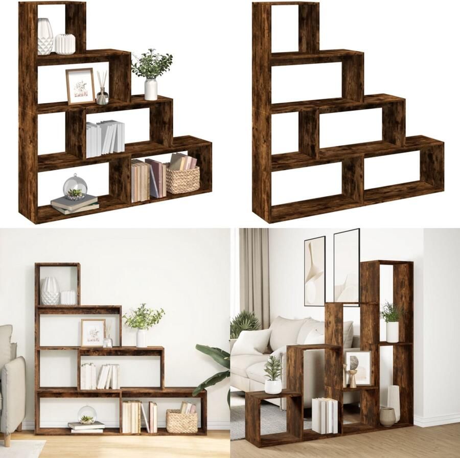 VidaXL Kamerscherm boekenkast 143 5x29x143 5 cm hout gerookt eiken Boekenkast Boekenkasten Boeken Plank Schappenkast