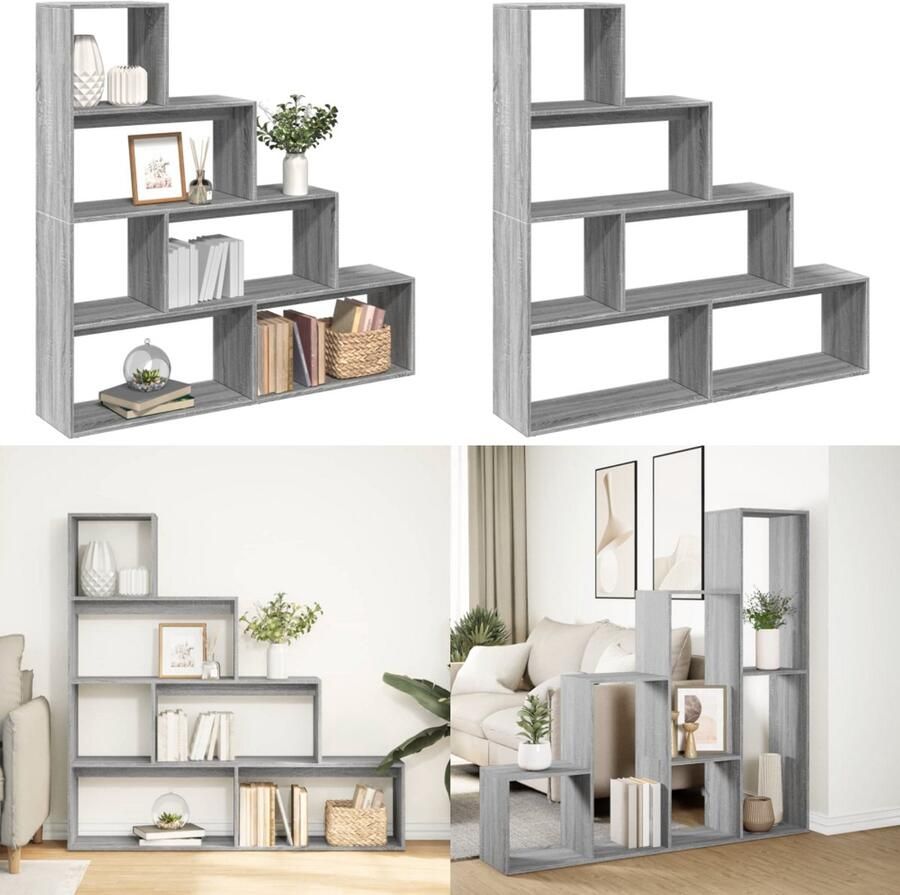 VidaXL Kamerscherm boekenkast 143 5x29x143 5 cm hout grijs sonoma Boekenkast Boekenkasten Boeken Plank Schappenkast