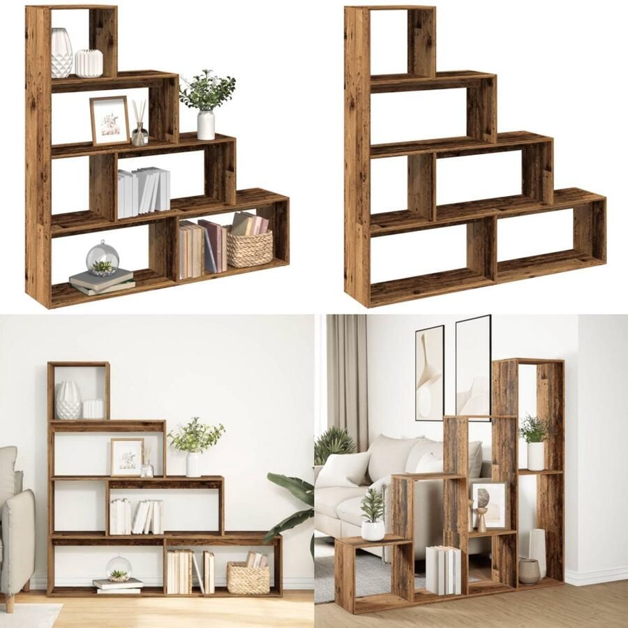 VidaXL Kamerscherm boekenkast 143 5x29x143 5 cm hout oud hout Boekenkast Boekenkasten Boeken Plank Schappenkast