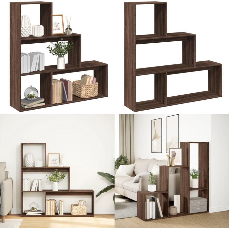 VidaXL Kamerscherm boekenkast 3-laags 123x29x123 cm hout bruin eiken Boekenkast Boekenkasten Boeken Plank Schappenkast