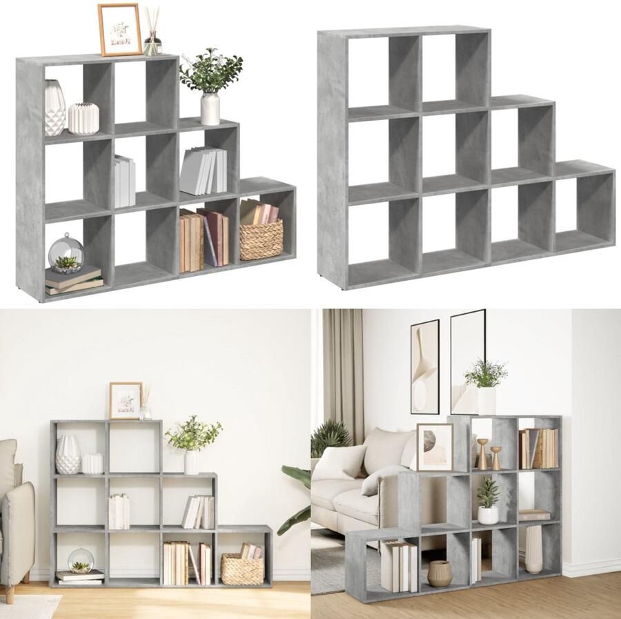 VidaXL Kamerscherm boekenkast 3-laags 137 5x29x103 5 cm hout grijs Boekenkast Boekenkasten Boeken Plank Schappenkast