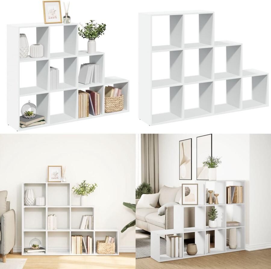 VidaXL Kamerscherm boekenkast 3-laags 137 5x29x103 5 cm hout wit Boekenkast Boekenkasten Boeken Plank Schappenkast