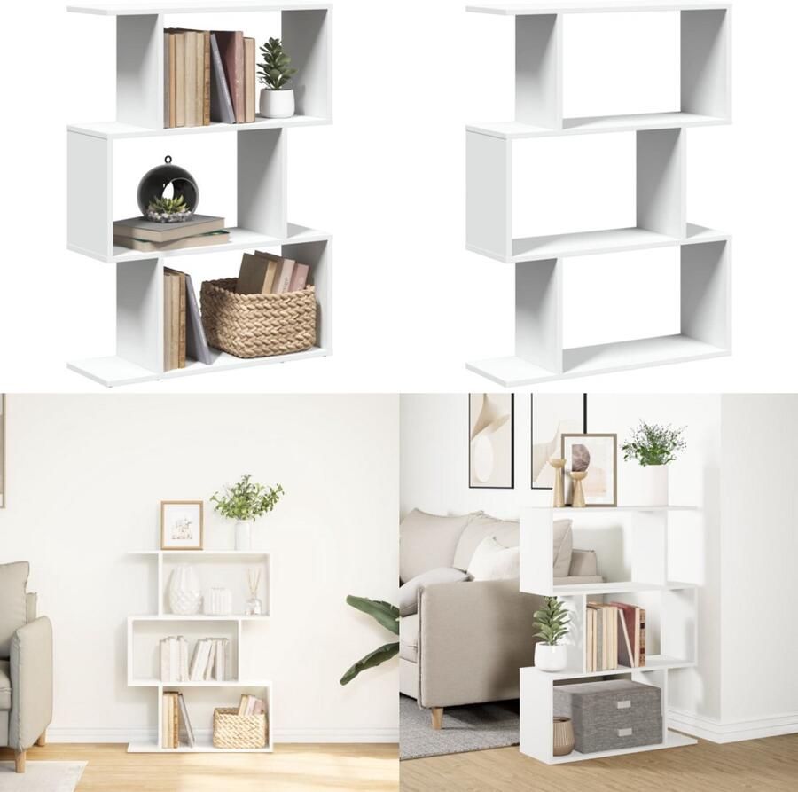 VidaXL Kamerscherm boekenkast 3-laags 70x24x97 cm bewerkt hout wit Boekenkast Boekenkasten Boeken Plank Schappenkast