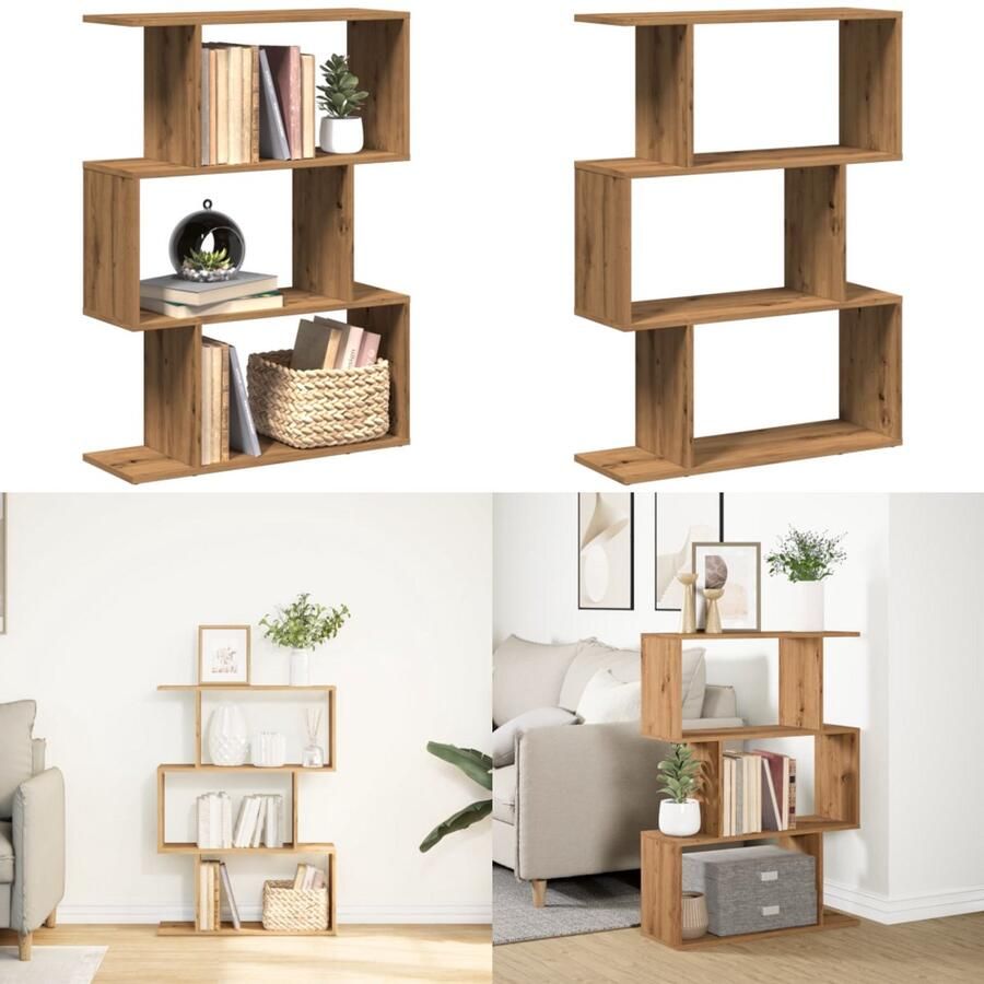 VidaXL Kamerscherm boekenkast 3-laags 70x24x97 cm hout artisanaal Boekenkast Boekenkasten Boeken Plank Schappenkast