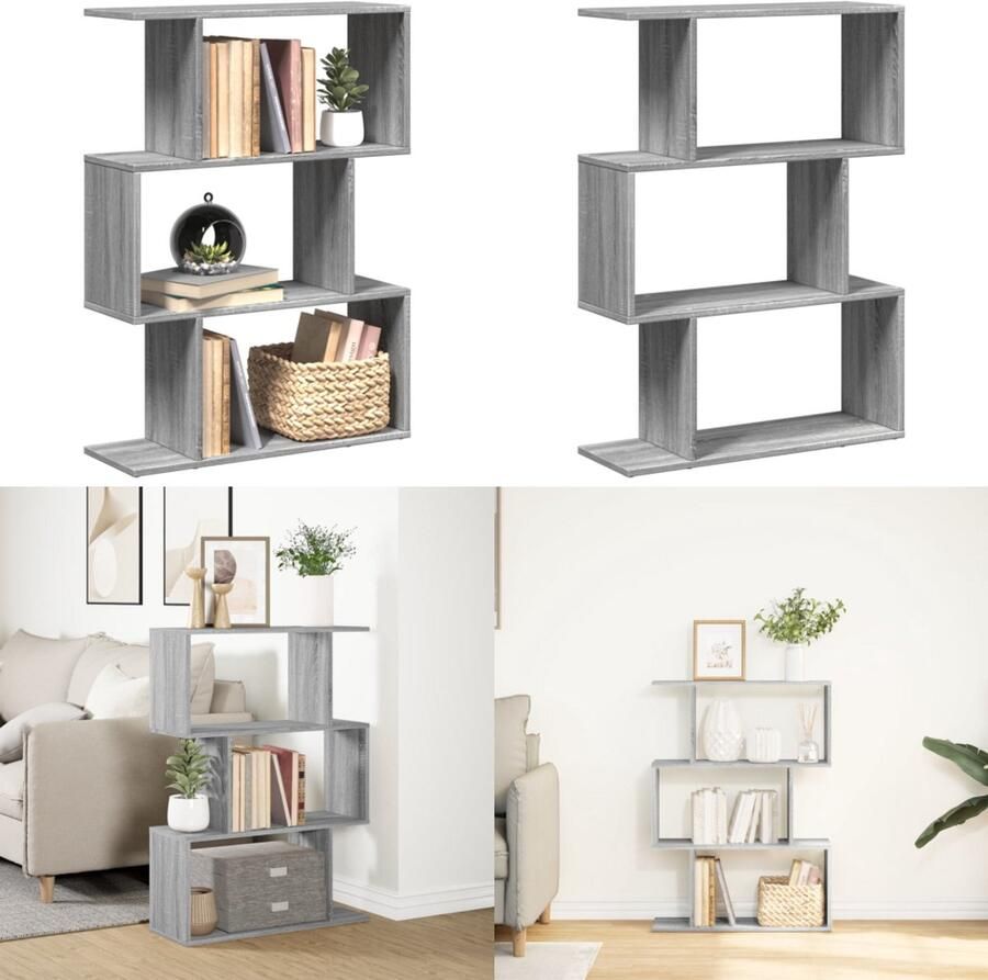 VidaXL Kamerscherm boekenkast 3-laags 70x24x97 cm hout grijs sonoma Boekenkast Boekenkasten Boeken Plank Schappenkast