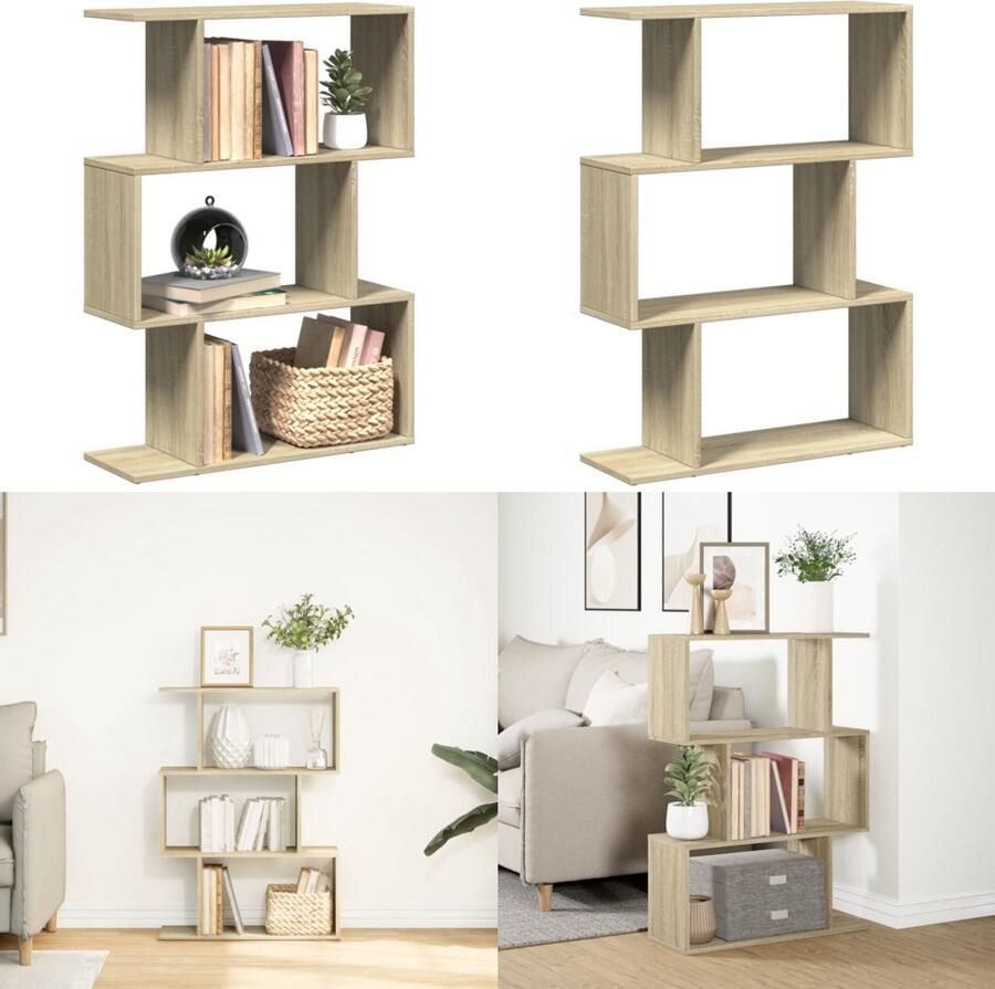 VidaXL Kamerscherm boekenkast 3-laags 70x24x97 cm hout sonoma eiken Boekenkast Boekenkasten Boeken Plank Schappenkast