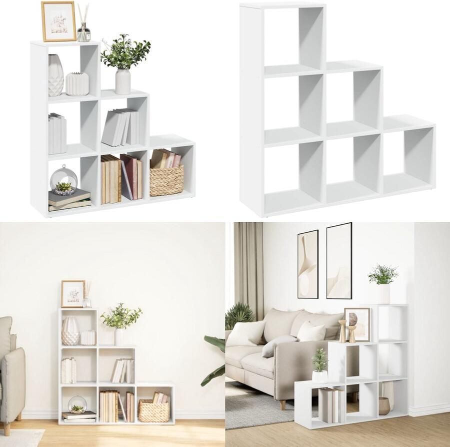 VidaXL Kamerscherm boekenkast 3-laags 99x29x99 cm bewerkt hout wit Boekenkast Boekenkasten Boeken Plank Schappenkast