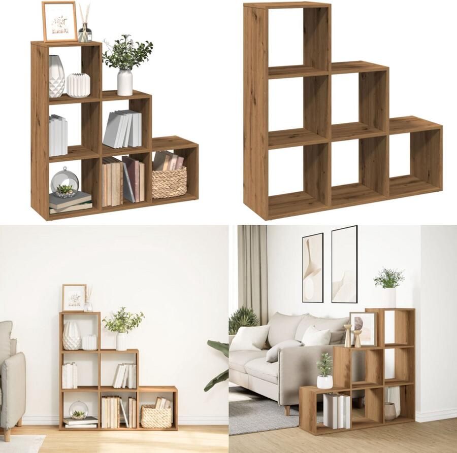 VidaXL Kamerscherm boekenkast 3-laags 99x29x99 cm hout artisanaal Boekenkast Boekenkasten Boeken Plank Schappenkast