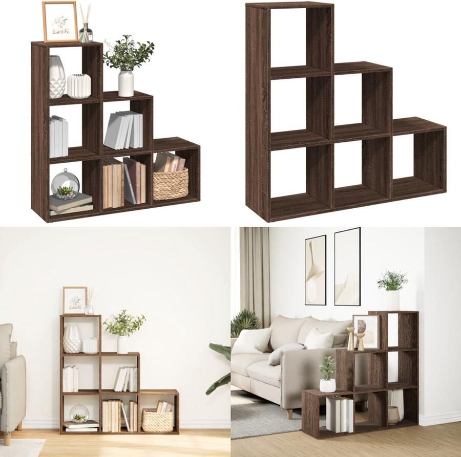 VidaXL Kamerscherm boekenkast 3-laags 99x29x99 cm hout bruin eiken Boekenkast Boekenkasten Boeken Plank Schappenkast