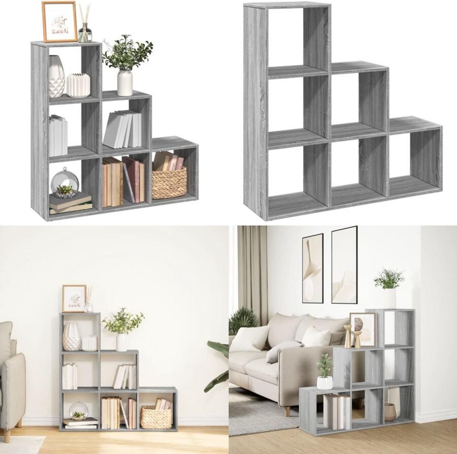 VidaXL Kamerscherm boekenkast 3-laags 99x29x99 cm hout grijs sonoma Boekenkast Boekenkasten Boeken Plank Schappenkast