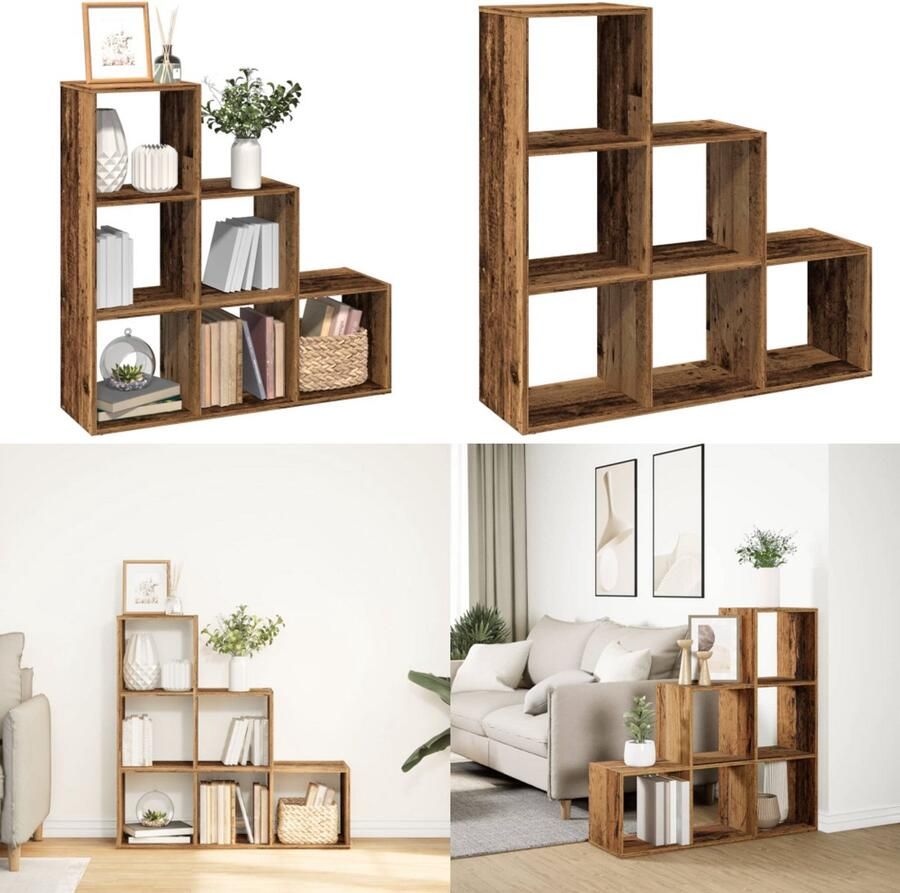 VidaXL Kamerscherm boekenkast 3-laags 99x29x99 cm hout oud houtkleur Boekenkast Boekenkasten Boeken Plank Schappenkast
