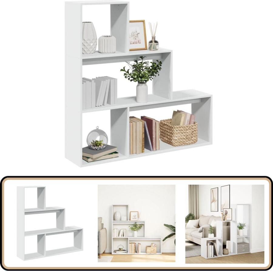 VidaXL Kamerscherm Boekenkast 3 Laags Wit Bewerkt Hout Boekenkast Boekenkasten Boeken Plank Schappenkast